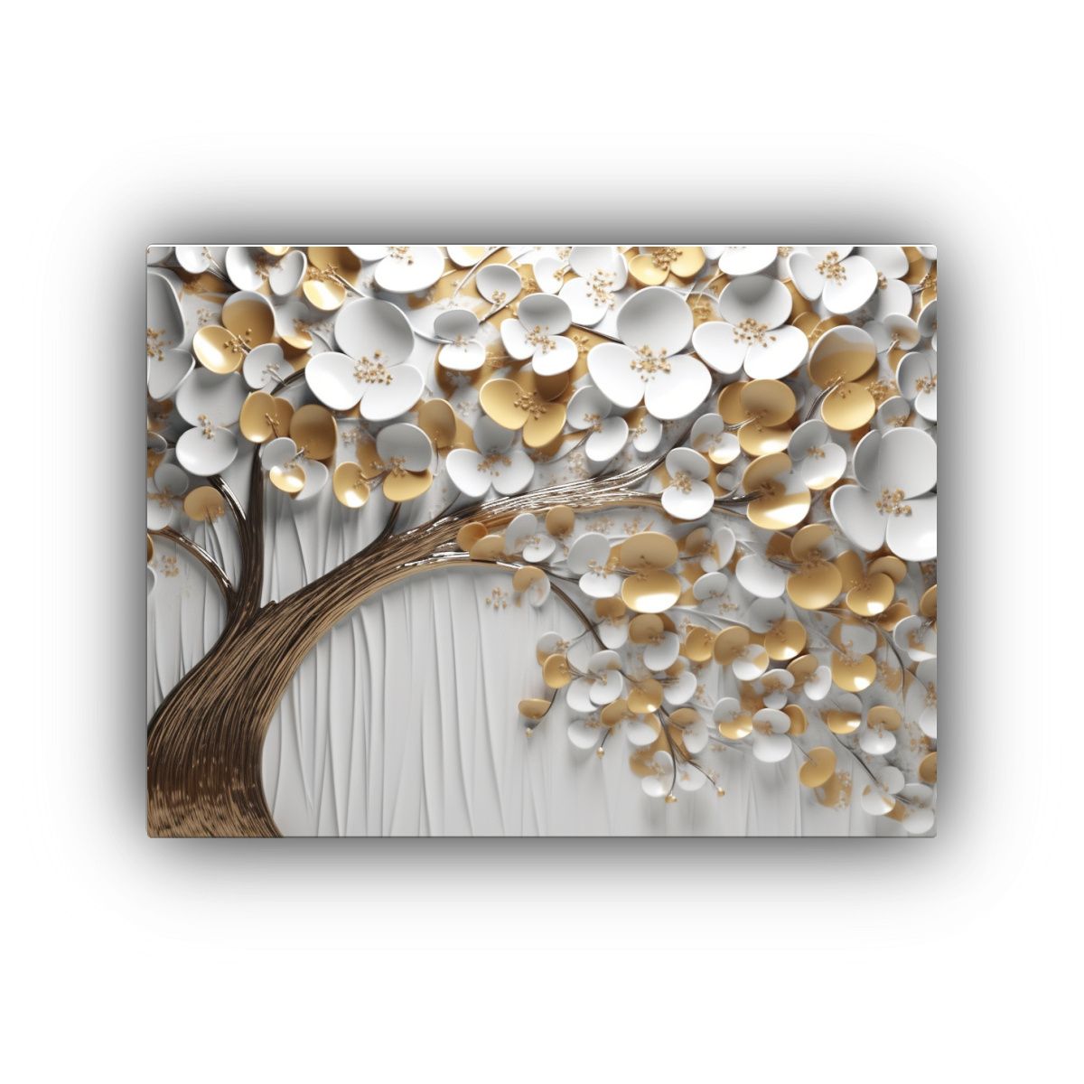 GENERICO - Pintura Abstracta De árbol Con Pétalos Blancos Dorados Y  120x80cm