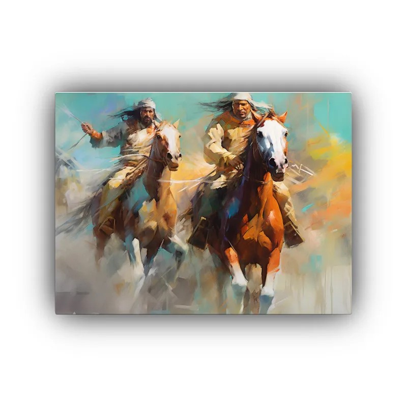 GENERICO - Cuadro Impactante Hombres Indios A Caballo Estilo Energéti 120x80cm
