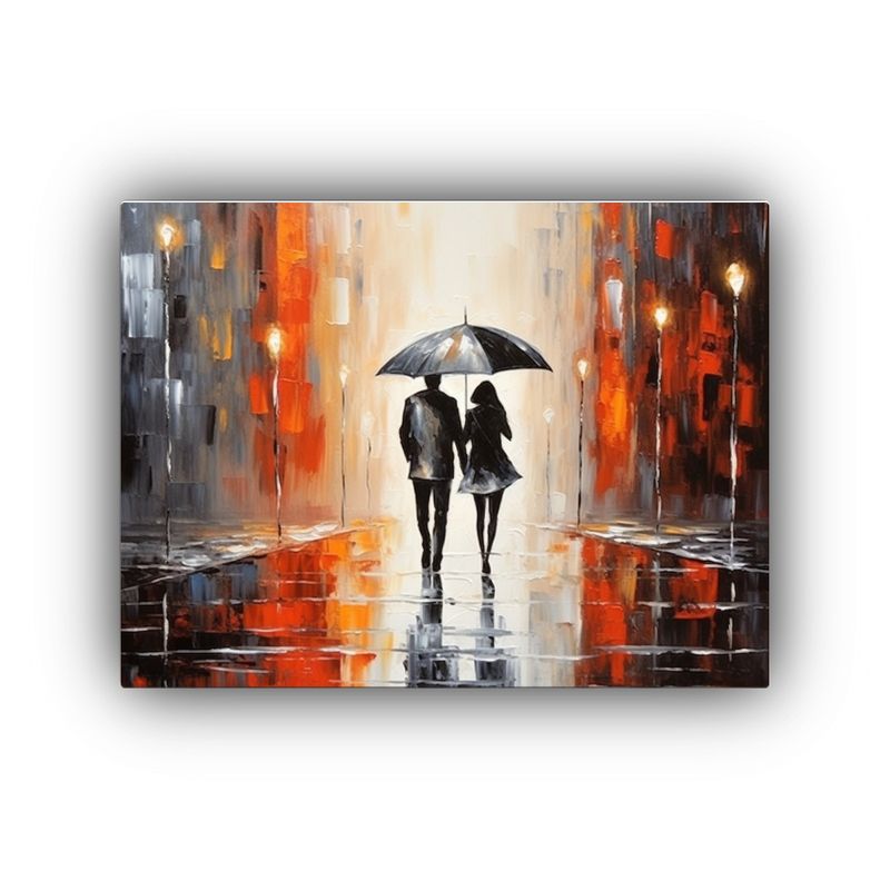 GENERICO - Cuadro Abstracto Rainy Manhattan Romance Con Mujer En Tonos  120x80cm