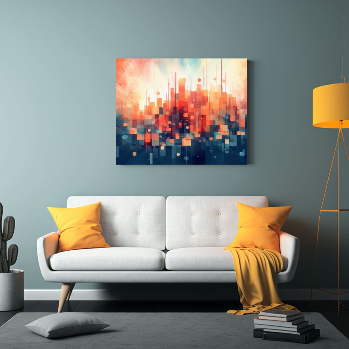 GENERICO - Cuadro Decorativo Abstracto En Azul Con Líneas Y Puntos 120x80cm