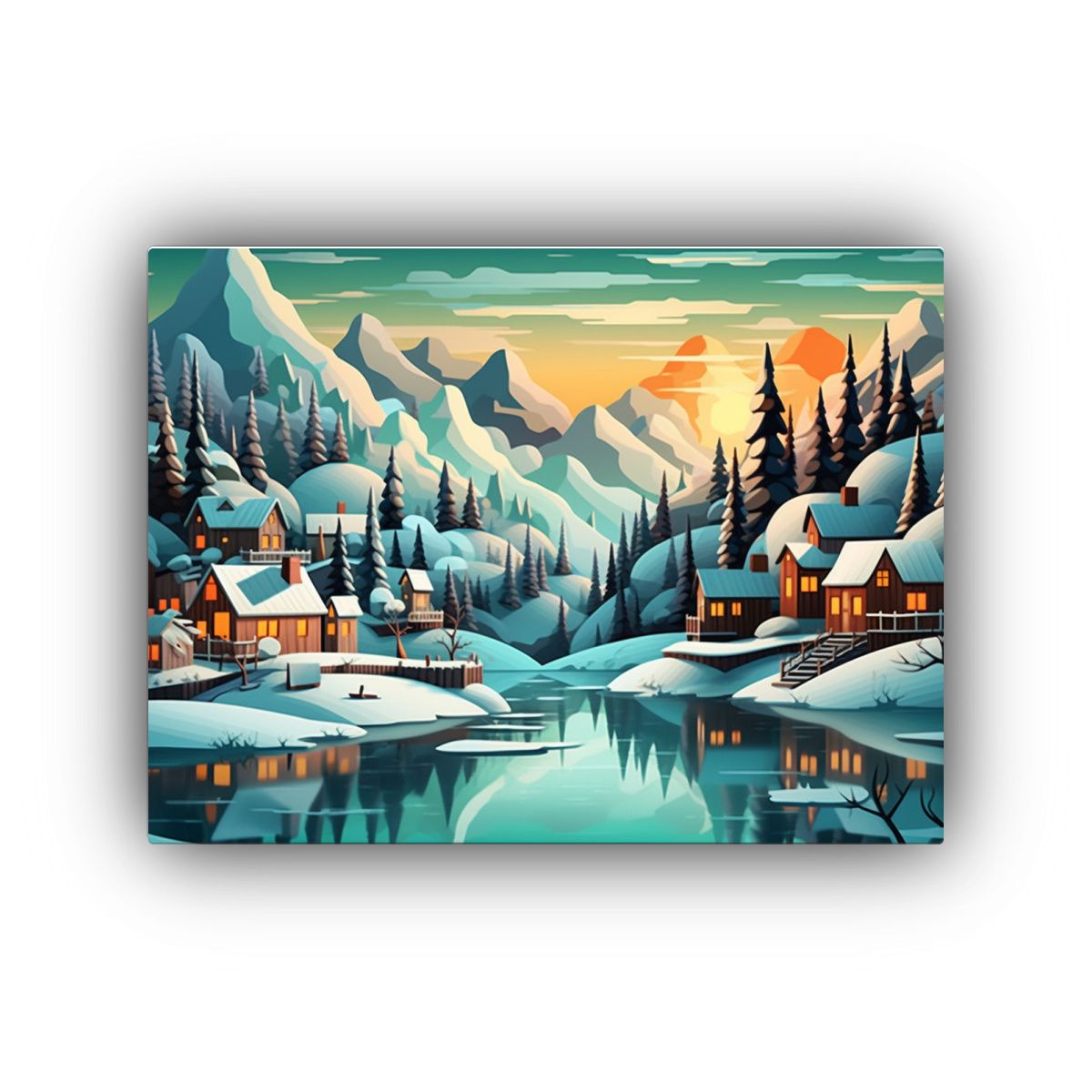 GENERICO - Pintura Al óleo De Un Acogedor Pueblo Nórdico Junto A Un L 120x80cm