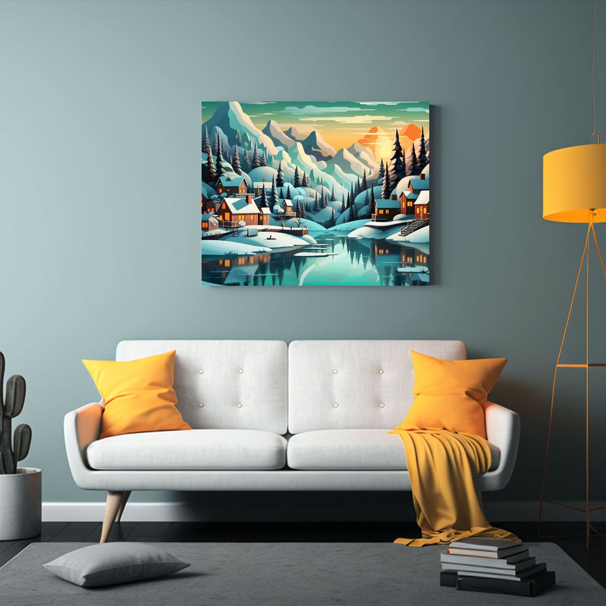 GENERICO - Pintura Al óleo De Un Acogedor Pueblo Nórdico Junto A Un L 120x80cm