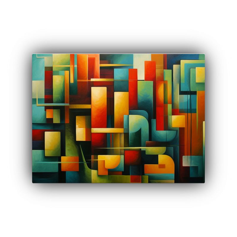 GENERICO - Cuadro Abstracto De Líneas Finas En Rojo Verde Y Amarillo 120x80cm