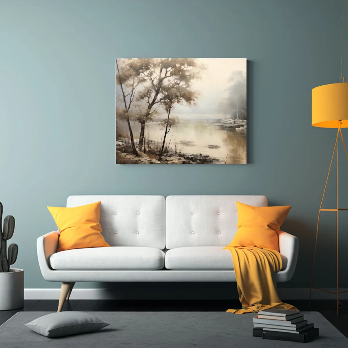 GENERICO - Cuadro árboles Junto Agua Estilo Finas Líneas Para Decorac 120x80cm