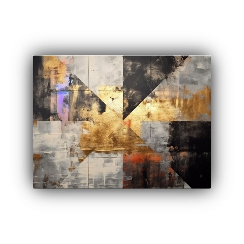 GENERICO - Cuadro Negro Y Plateado Con Láminas Doradas Equilibrio Visu 120x80cm