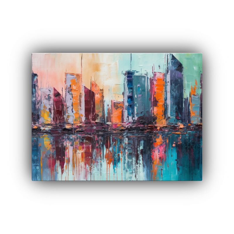 GENERICO - Cuadro Ciudad Minimalista Rosa En Lienzo Horizonte Urbano I 120x80cm