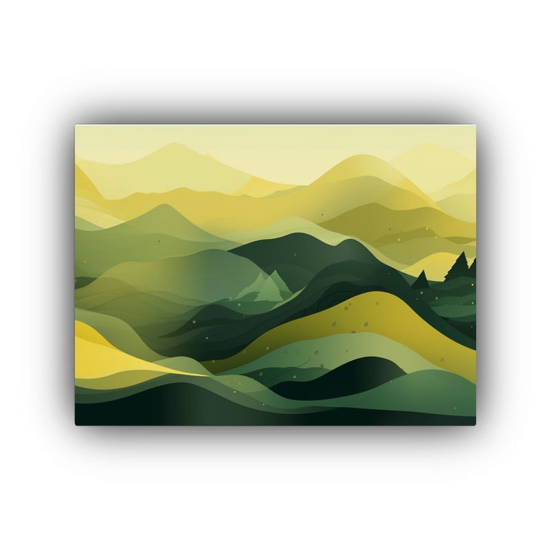 GENERICO - Cuadro Decorativo Paisaje Amarillo De Montañas Olas Y Son 120x80cm