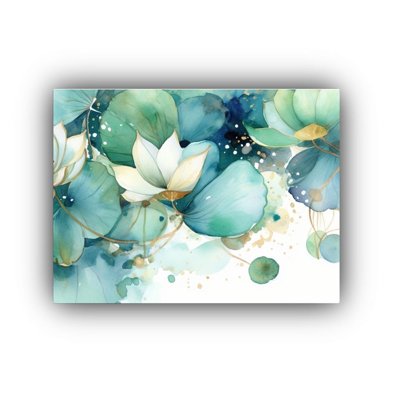 GENERICO - Pintura Flores De Loto Acuarela Hojas Oro Textura Expresiva 120x80cm