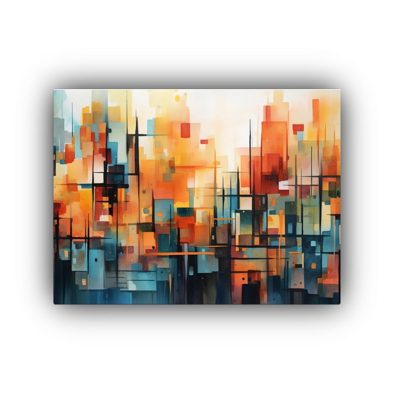 GENERICO - Pintura Acuarela Reflejo Ciudad Con Edificios Coloridos 120x80cm