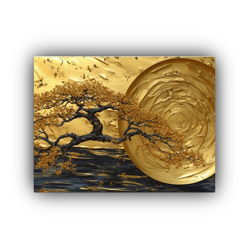 GENERICO - Pintura De Pared Vintage Oriental Con Hoja De Oro árbol Y  120x80cm