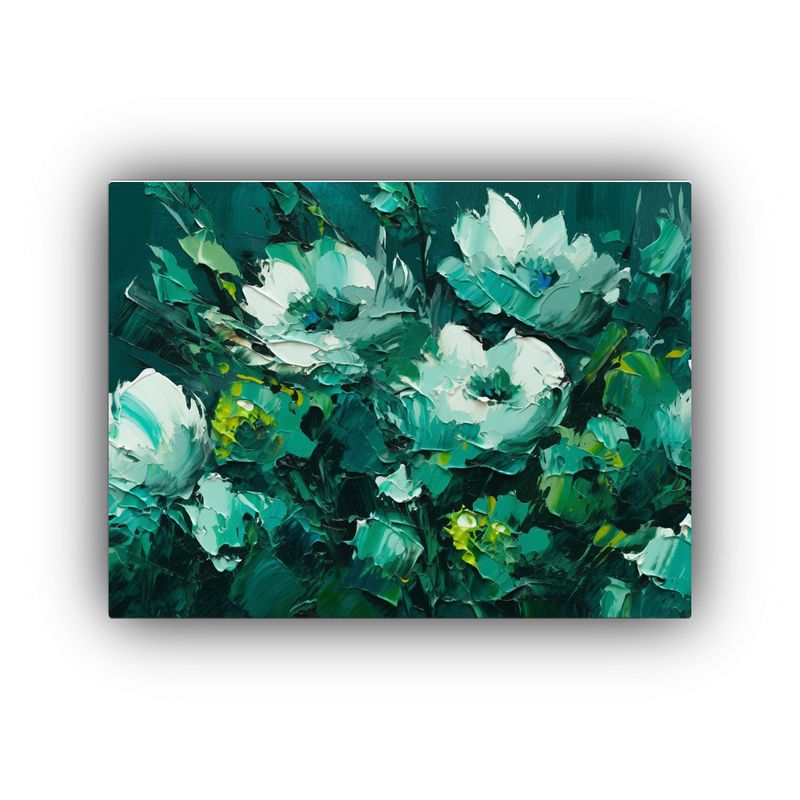GENERICO - Pintura En Lienzo De Flores En Tonos Verdes Y Azules Para De 120x80cm