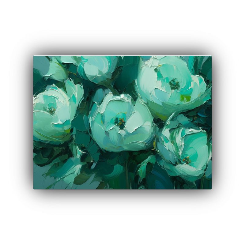 GENERICO - Pintura Lienzo Flores Verde Y Turquesa Estilo Líneas Finas  120x80cm