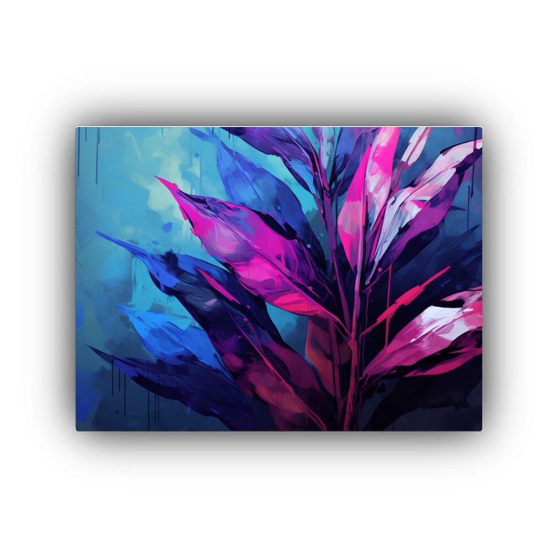 GENERICO - Cuadro Impreso Hojas De Heliconia En Morado Y Azul Ambiente  120x80cm