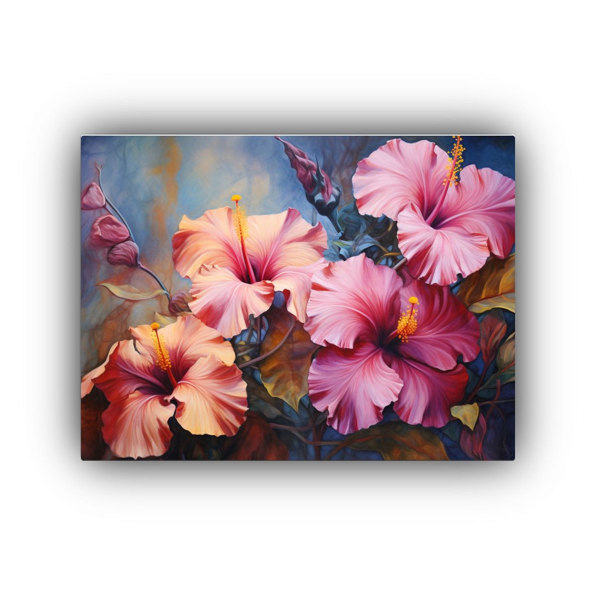 GENERICO - Pintura Abstracta De Hibiscos En Lienzo De Colores Vivos 120x80cm