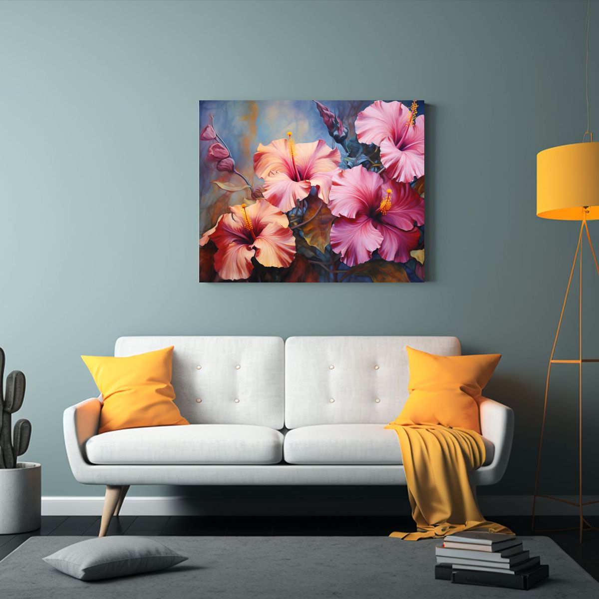 GENERICO - Pintura Abstracta De Hibiscos En Lienzo De Colores Vivos 120x80cm