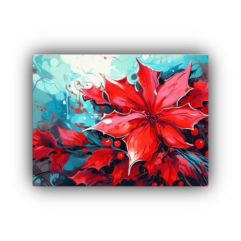 GENERICO - Lienzo Vanguardia Hojas De Acebo Rojo Neonoir Neo Pop 120x80cm