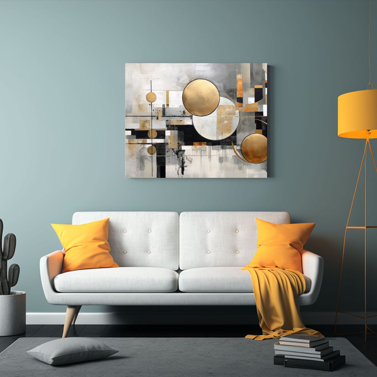 GENERICO - Pintura Abstracta En Lienzo Tonos Grises Y Negros En Combin 120x80cm