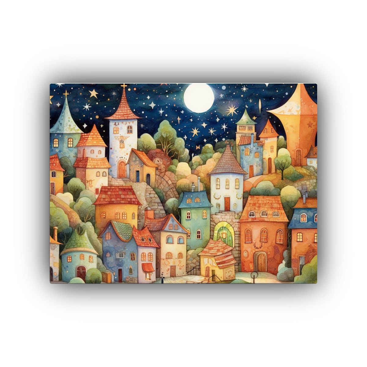 GENERICO - Cuadro Dibujo Naturaleza Viva De Un Pueblo Imaginario Con Ca 120x80cm