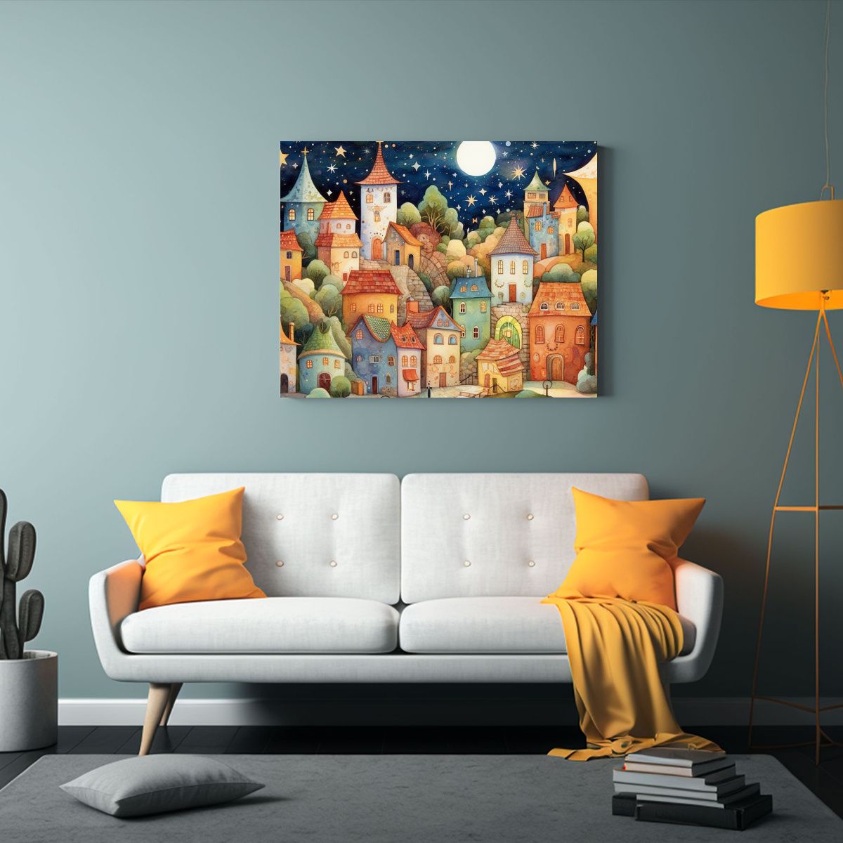 GENERICO - Cuadro Dibujo Naturaleza Viva De Un Pueblo Imaginario Con Ca 120x80cm