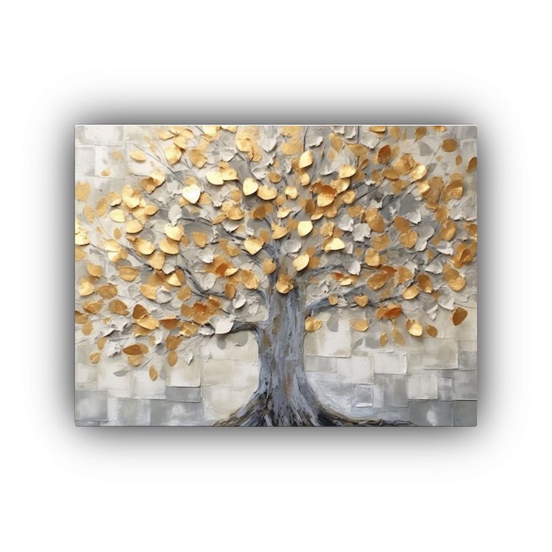 GENERICO - Cuadro Moderno Impactante Árbol Con Hojas Grises Y Toques D 120x80cm