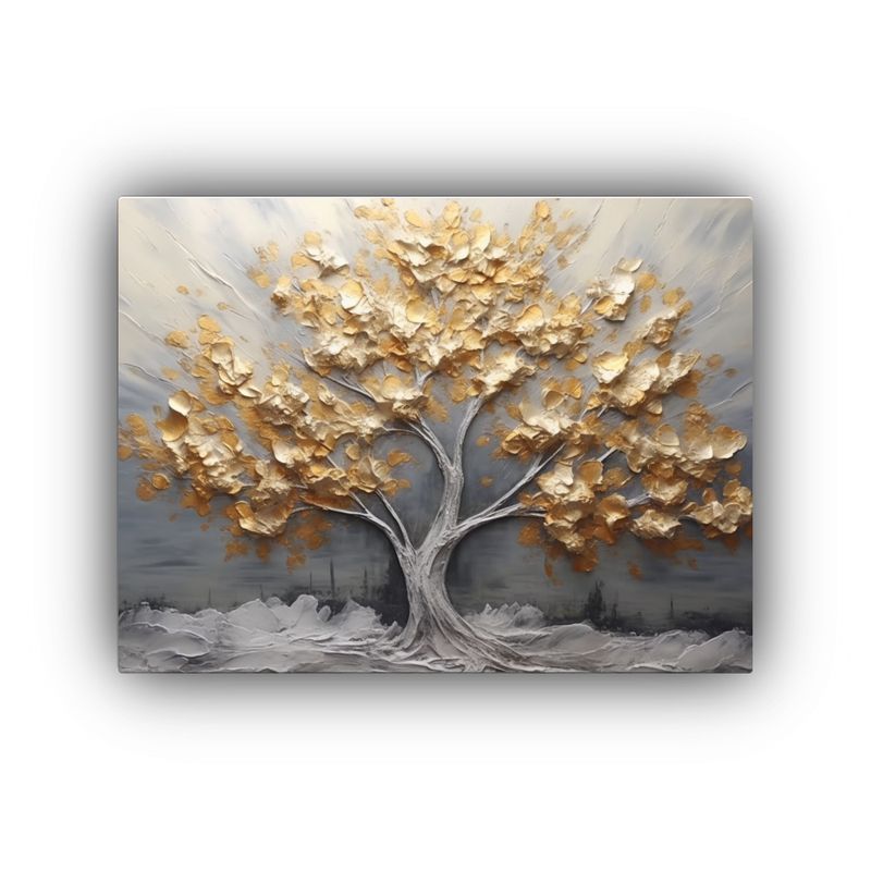 GENERICO - Pintura De árbol Con Hojas Grises Y Doradas Originalidad E 120x80cm