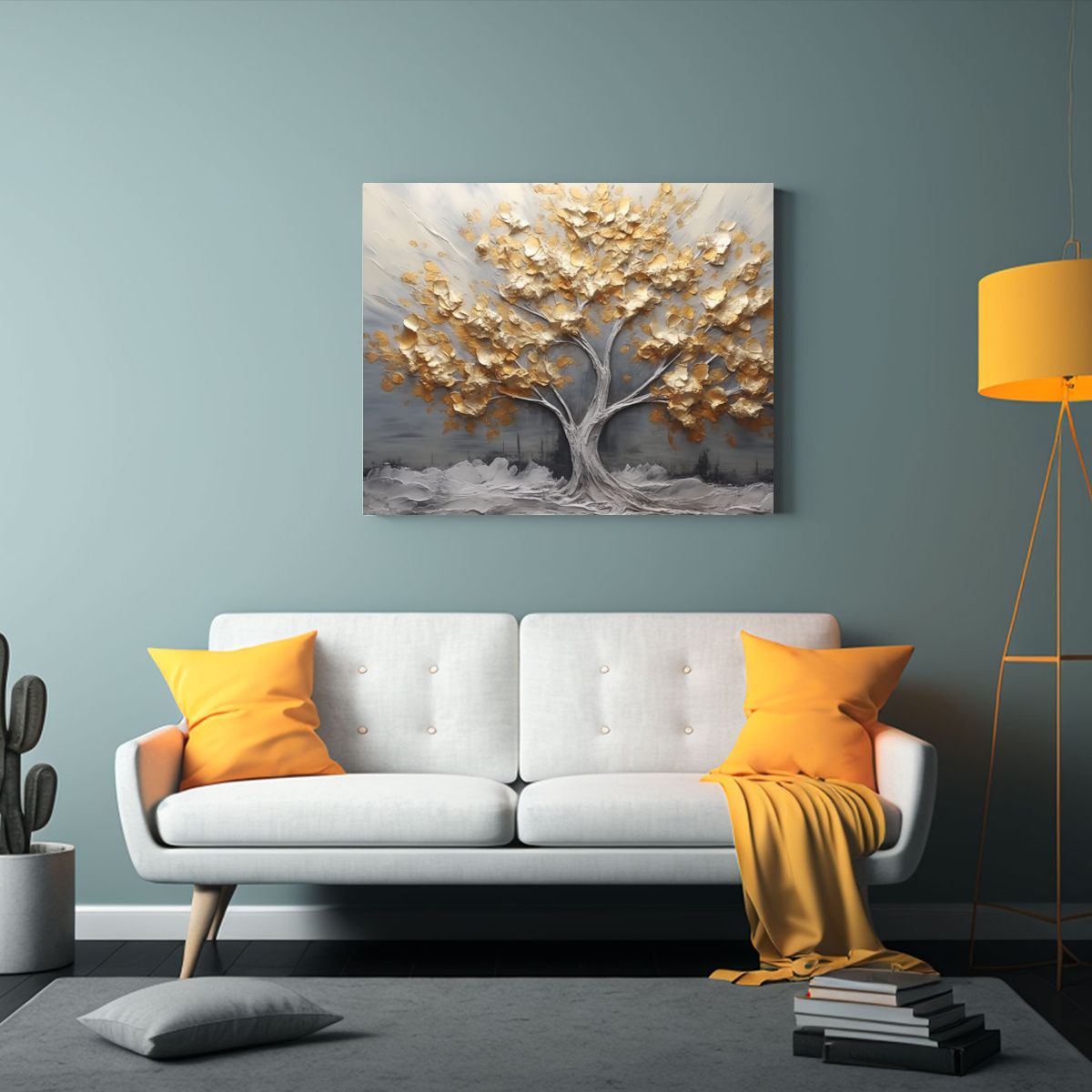 GENERICO - Pintura De árbol Con Hojas Grises Y Doradas Originalidad E 120x80cm