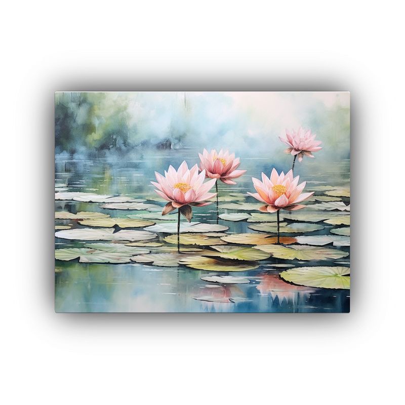 GENERICO - Impresionante Serie Acuarela De Loto Rosa Verde Y Azul Para 120x80cm