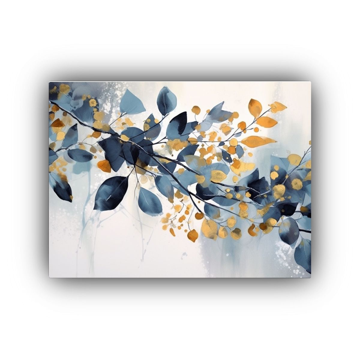 GENERICO - Lienzo De Tela Con Acuarela De Hojas En Tonos Azules Para De 120x80cm