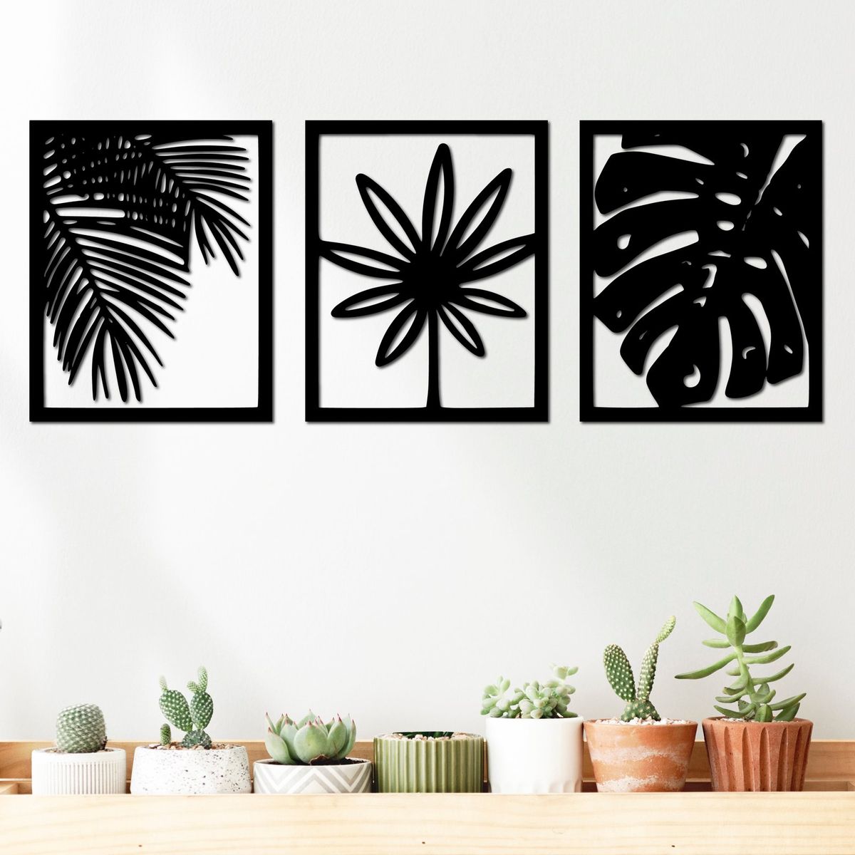 ELAB PROPIA - Set 3 Cuadros Decorativos Hojas 40x32 c/u - Madera Fun Republic