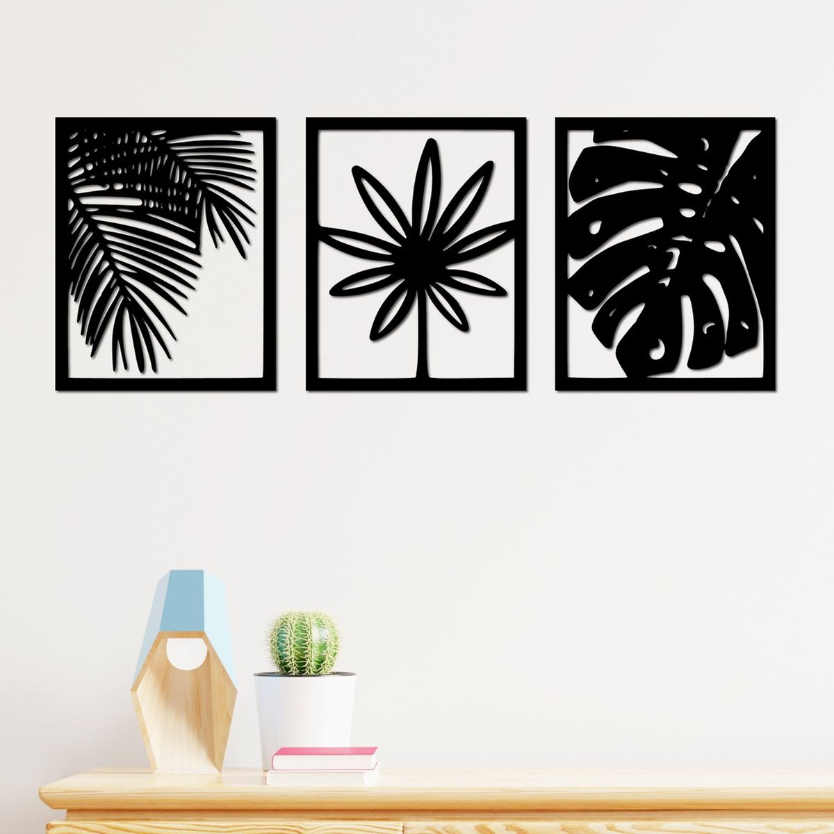 ELAB PROPIA - Set 3 Cuadros Decorativos Hojas 40x32 c/u - Madera Fun Republic