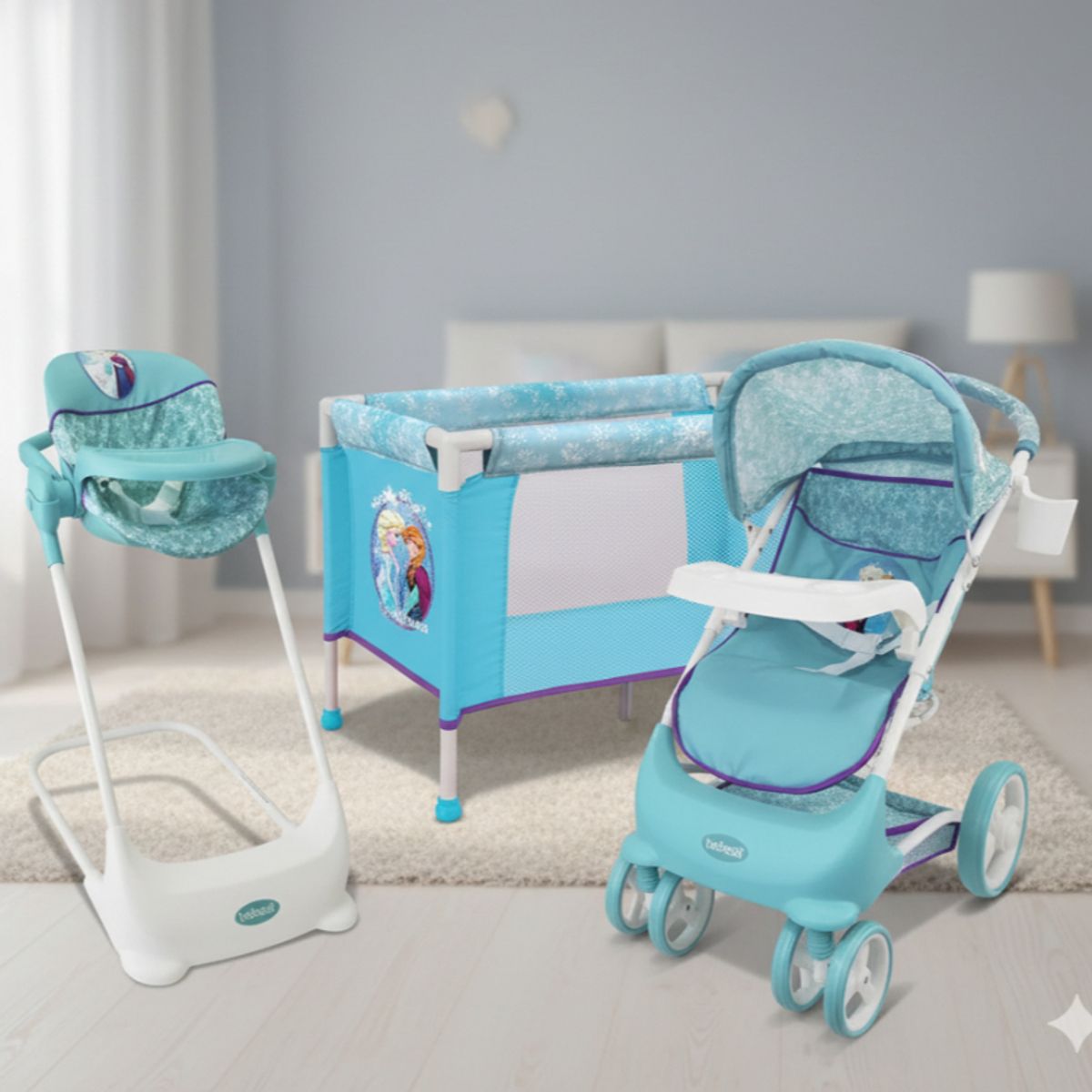 DISNEY - Coche Muñeca con Cuna y Silla Frozen Disney