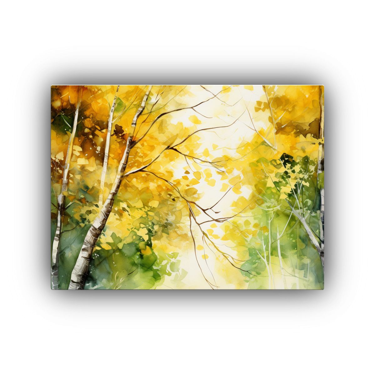 GENERICO - Pintura Abstracta De árboles De Arce En Verde Y Dorado Para 120x80cm