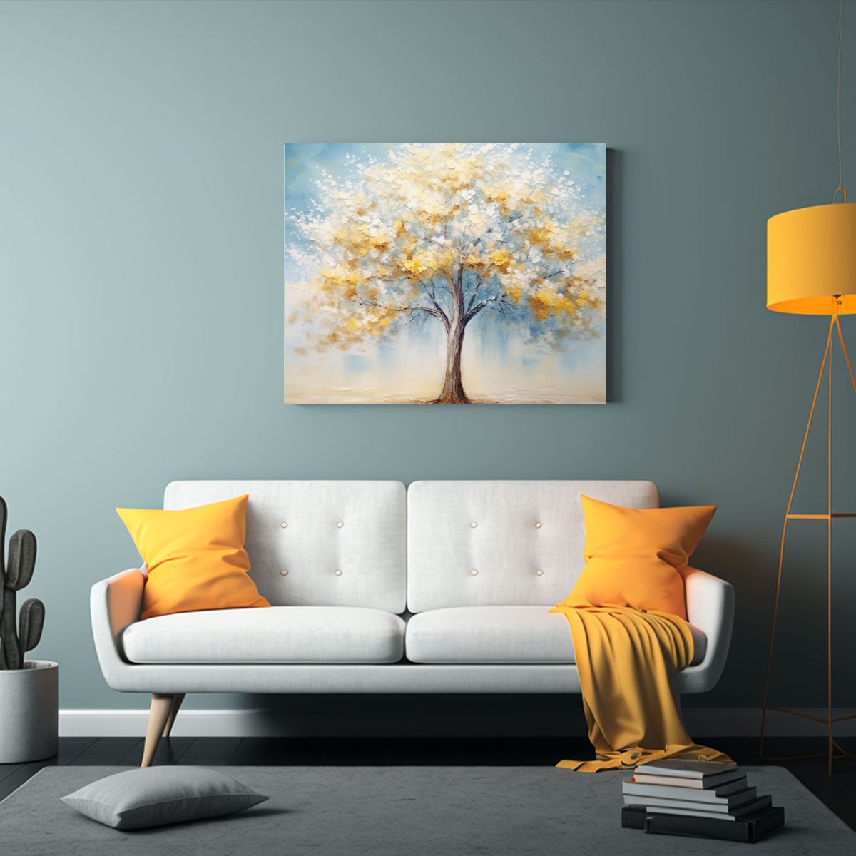 GENERICO - Cuadro En Bastidor árbol Azul Con Hojas Amarillas Decoraci 120x80cm