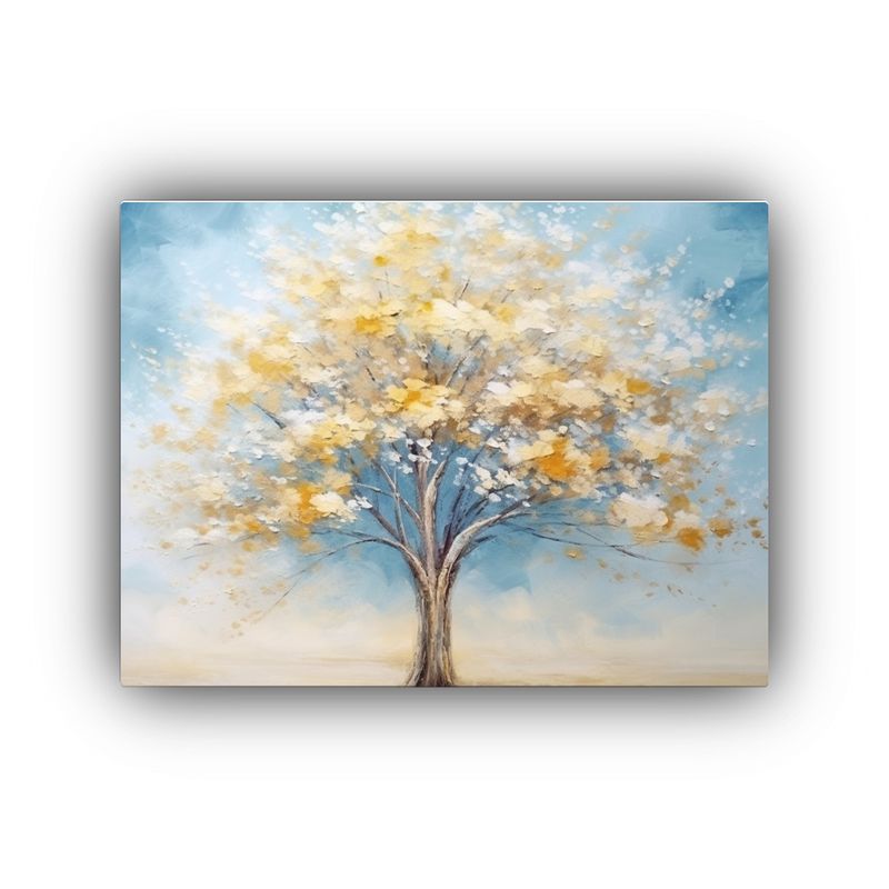 GENERICO - Cuadro Azul Con Árbol Y Hojas Amarillas Arte Duradero 120x80cm