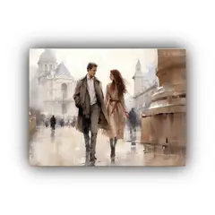 GENERICO - Pareja Elegante Paseando Por Las Calles De París Acuarela 60x40cm