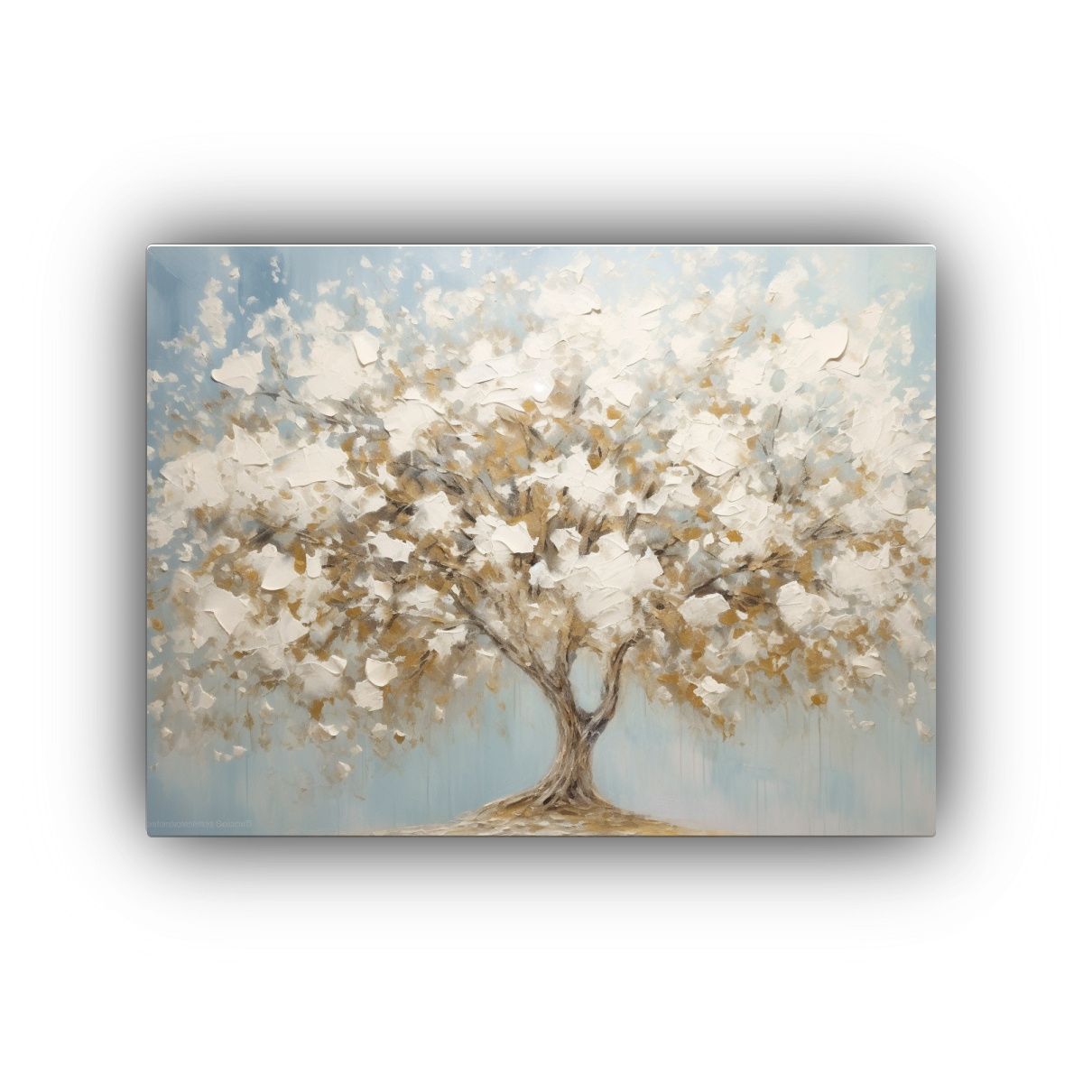 GENERICO - Pintura De árbol Blanco Con Muchas Hojas Estilo Arte En Bas 120x80cm