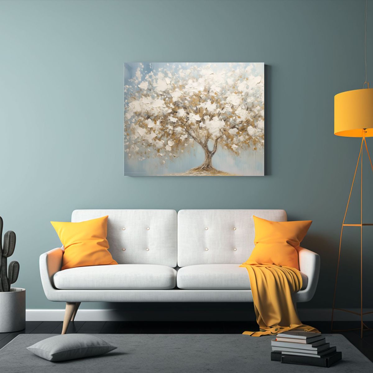 GENERICO - Pintura De árbol Blanco Con Muchas Hojas Estilo Arte En Bas 120x80cm