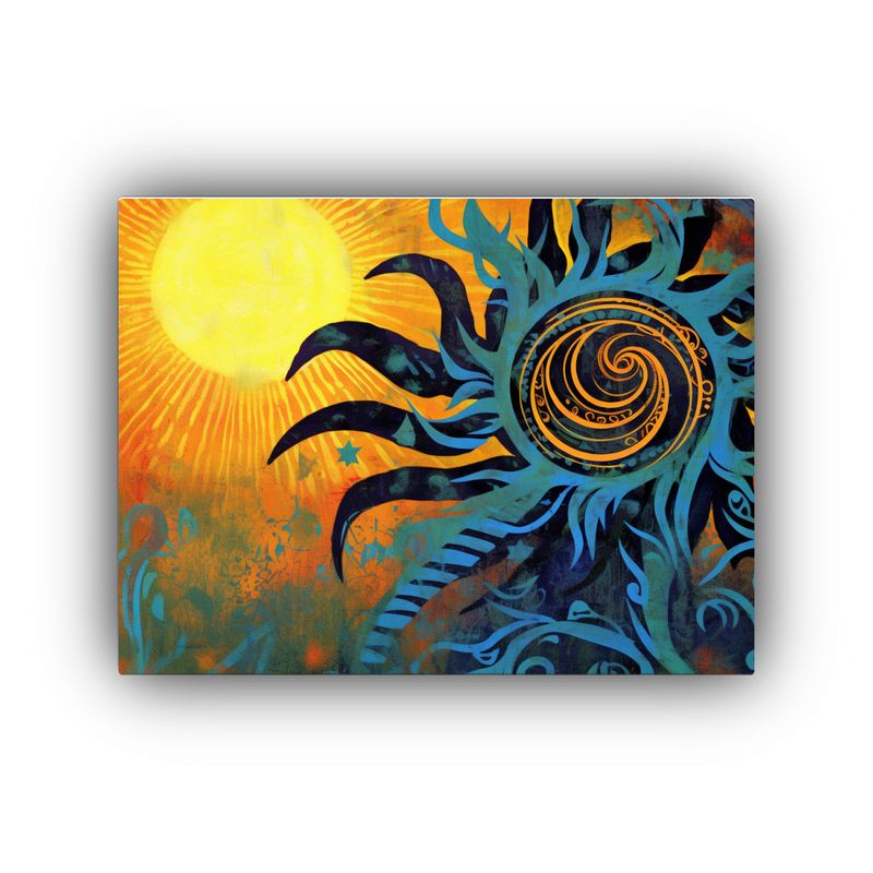 GENERICO - Pintura Negra De Sol Y Hoja Colorida Estilo Impactante 120x80cm