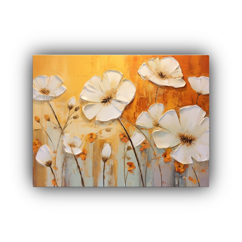 GENERICO - Cuadro Moderno Elegante Flores En Naranja Y Dorado Sobre Lie 120x80cm