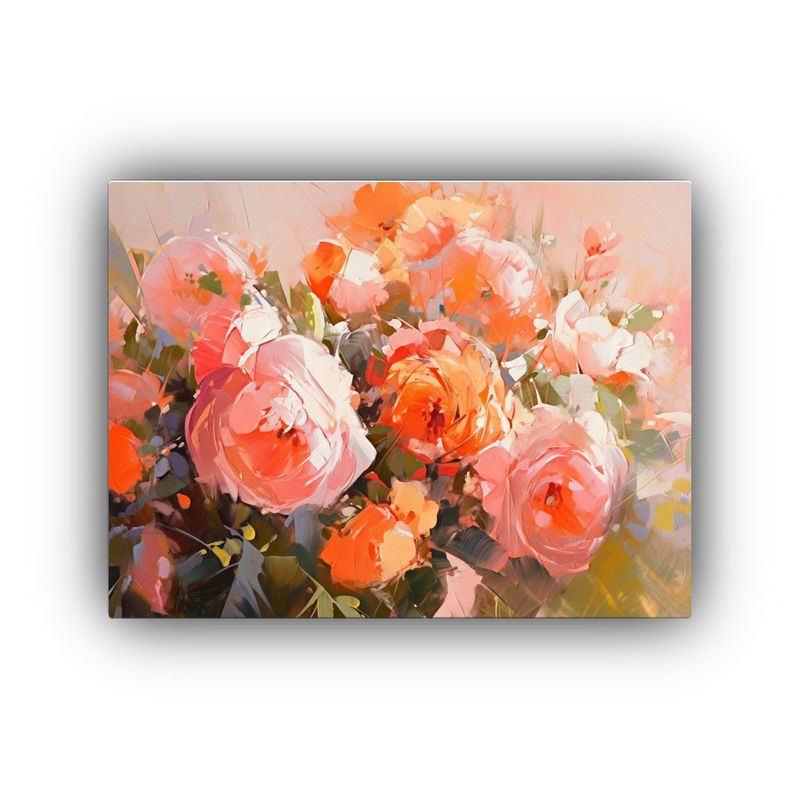 GENERICO - Pintura En Lienzo De Flores En Tonos Naranja Y Rosa Para Dec 120x80cm
