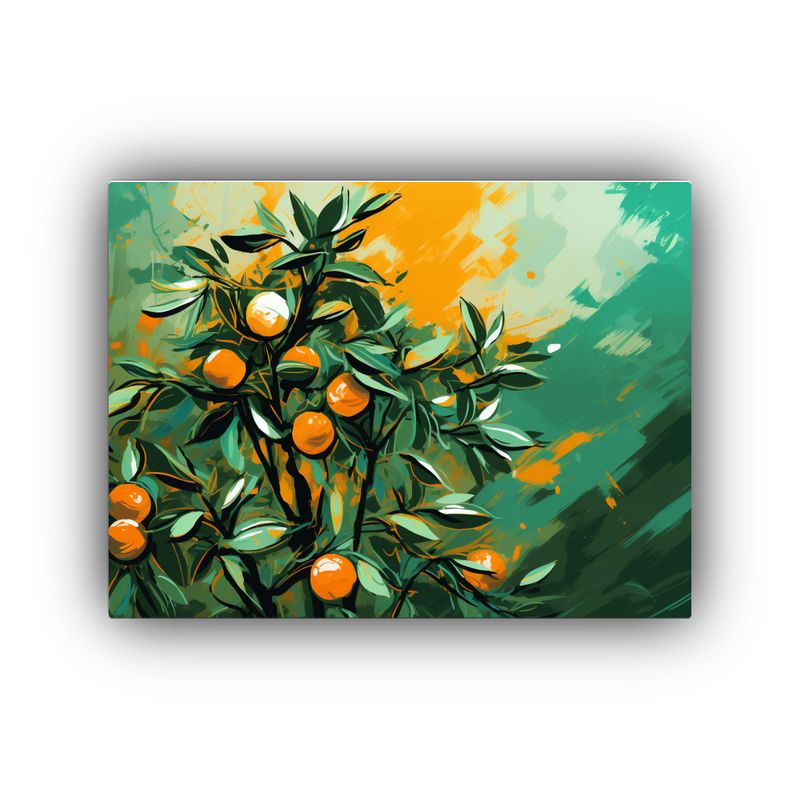 GENERICO - Cuadro Tela Bastidor Moderno Árbol Naranja En Tonos Verdes  120x80cm