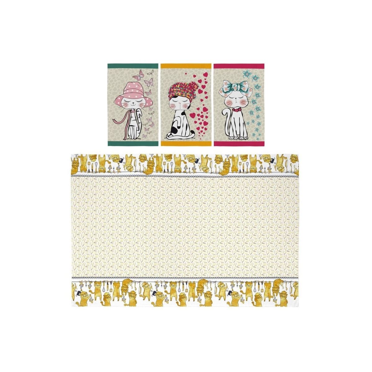 TEKA - Set 3 Paños Cocina y Mantel Gatitos - Teka