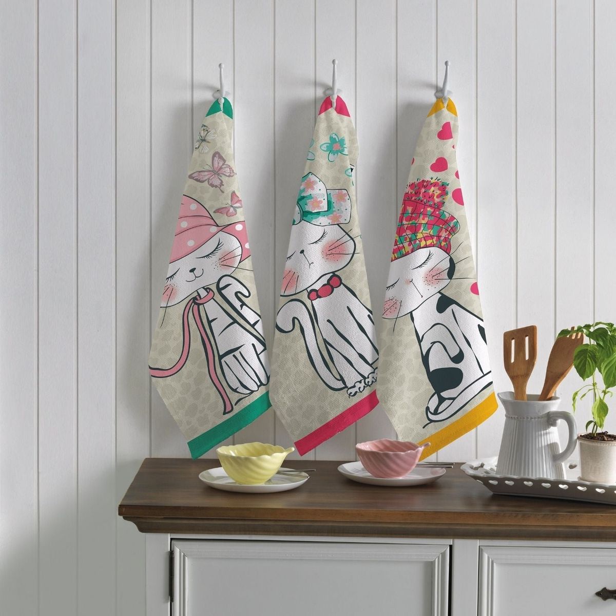 TEKA - Set 3 Paños Cocina y Mantel Gatitos - Teka