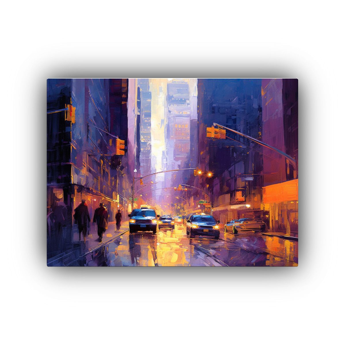 GENERICO - Pintura Urbana De Una Concurrida Calle Con Personas Y Taxis 120x80cm