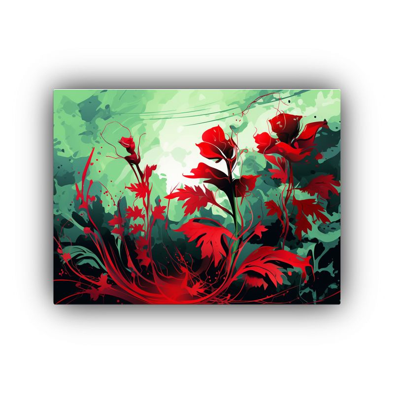 GENERICO - Cuadros Decorativos De Hierbas En Verde Y Rojo Inspiración 120x80cm