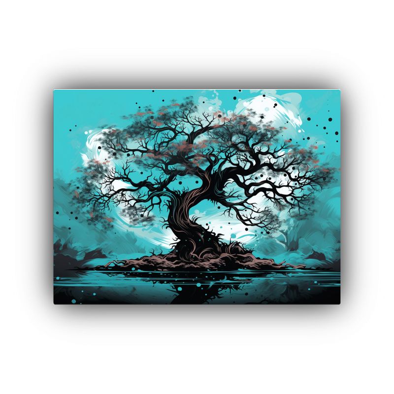 GENERICO - Pintura Abstracta Mural Árbol De Banyan En Turquesa Y Negro 120x80cm