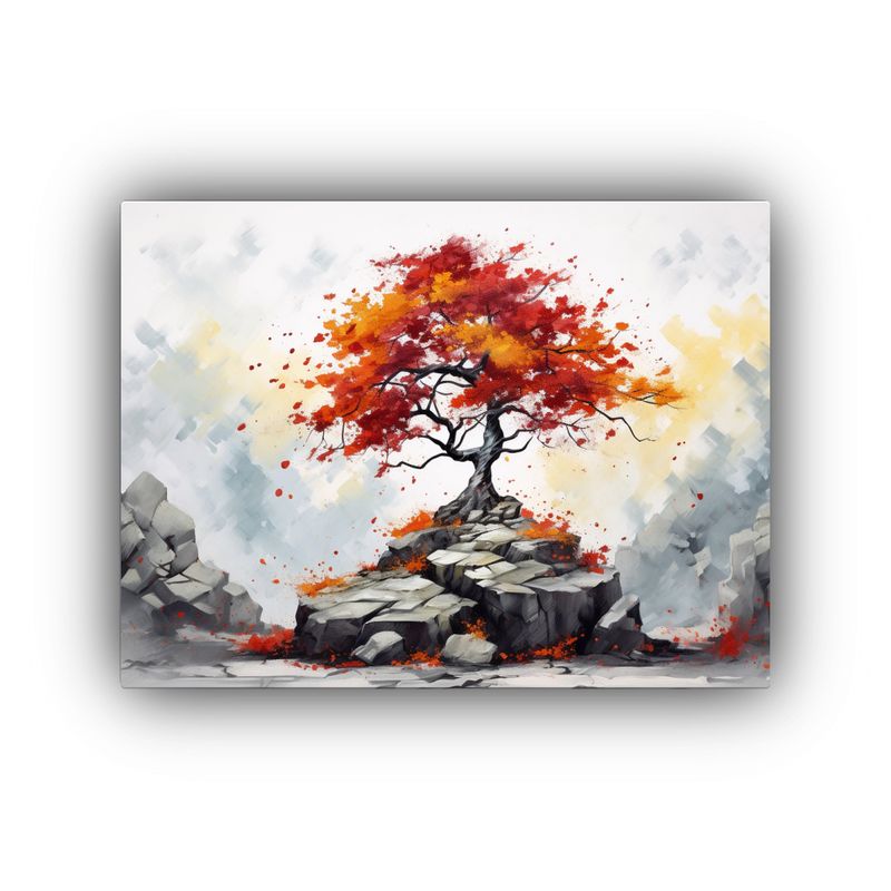 GENERICO - Pintura Abstracta De árbol Bonsái De Abedul En Colores Roj 120x80cm
