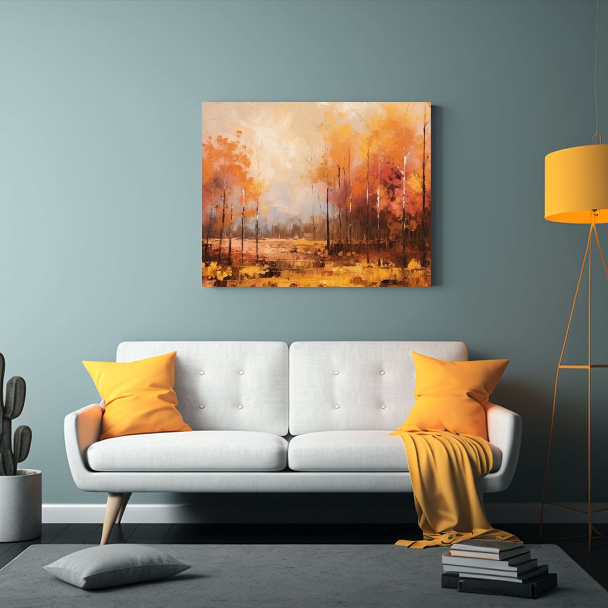 GENERICO - Paisaje Otoñal Abstracto En Tonos Cálidos Para Decoración 120x80cm