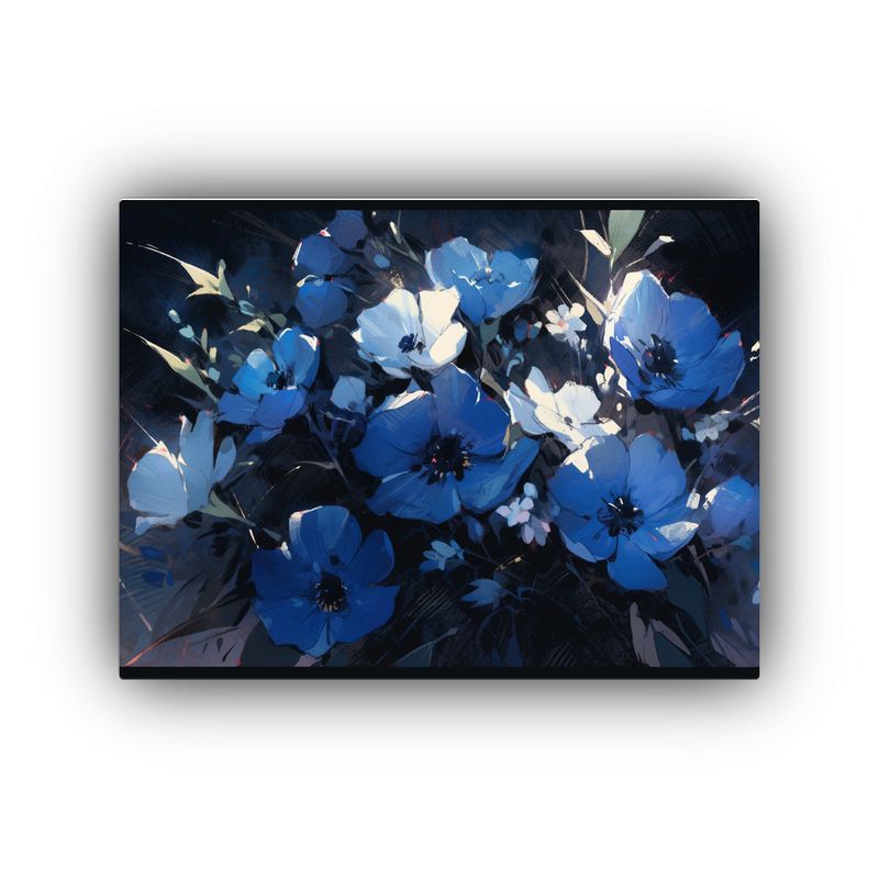 GENERICO - Pintura De Flores En Lienzo En Colores Negro Y Azul Con Dise 120x80cm