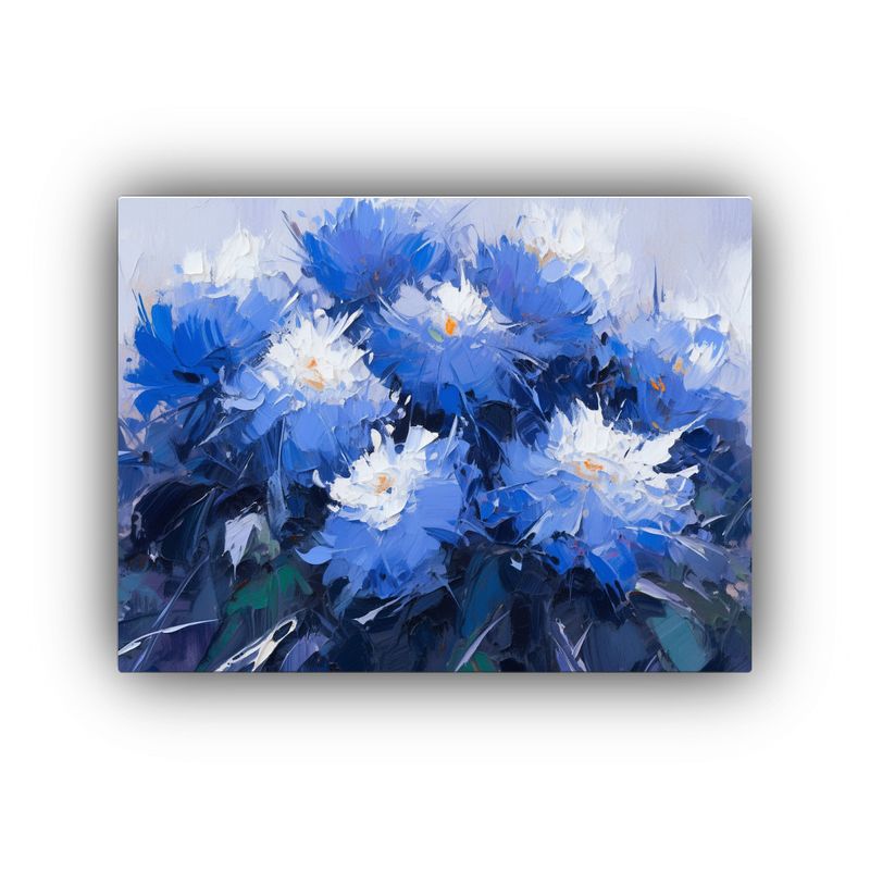 GENERICO - Arte De Pared Vintage Flores Azules En Lienzo Estilo Grafico 120x80cm